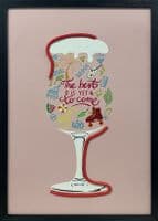 Wine Glass Doodle Pop Art Canvas with Red Neon Outline - Aesthetic Neon LED Wall Art Decor USB
