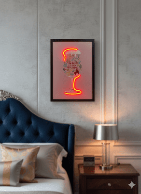 Wine Glass Doodle Pop Art Canvas with Red Neon Outline - Aesthetic Neon LED Wall Art Decor USB