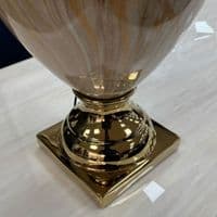 XL Cream & Gold Marble Table Lamp with Pleated Shade 104cm Tall
