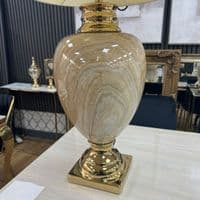 XL Cream & Gold Marble Table Lamp with Pleated Shade 104cm Tall