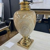 XL Cream & Gold Marble Table Lamp with Pleated Shade 104cm Tall