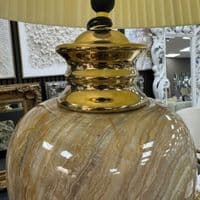 XL Cream & Gold Marble Table Lamp with Pleated Shade 104cm Tall