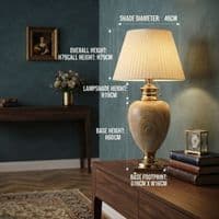 XL Cream & Gold Marble Table Lamp with Pleated Shade 104cm Tall