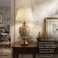 XL Cream & Gold Marble Table Lamp with Pleated Shade 104cm Tall