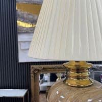 XL Cream & Gold Marble Table Lamp with Pleated Shade 104cm Tall