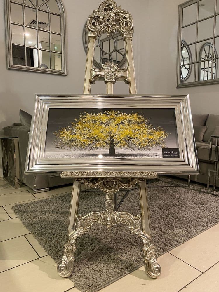 Yellow Blossom Tree Wall Art Chrome Step Frame 85Cm X 45Cm