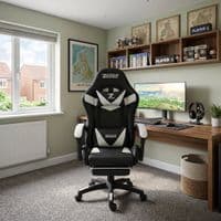 ZADAR White/Black Musical Gaming Chair with Bluetooth, RGB & Footrest