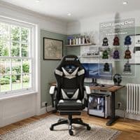 ZADAR White/Black Musical Gaming Chair with Bluetooth, RGB & Footrest