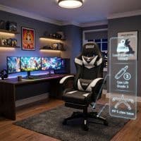 ZADAR White/Black Musical Gaming Chair with Bluetooth, RGB & Footrest
