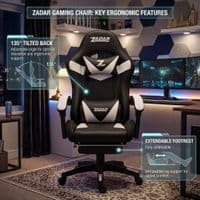 ZADAR White/Black Musical Gaming Chair with Bluetooth, RGB & Footrest