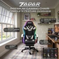 ZADAR White/Black Musical Gaming Chair with Bluetooth, RGB & Footrest