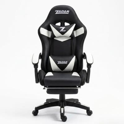 ZADAR White/Black Musical Gaming Chair with Bluetooth, RGB & Footrest