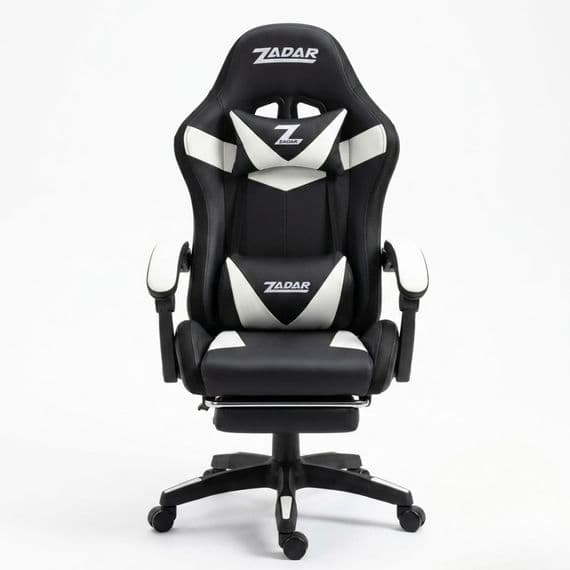 ZADAR White/Black Musical Gaming Chair with Bluetooth, RGB & Footrest