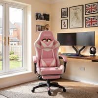 ZADAR White/Pink Musical Gaming Chair with Bluetooth, RGB & Footrest