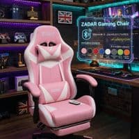 ZADAR White/Pink Musical Gaming Chair with Bluetooth, RGB & Footrest