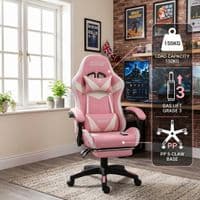 ZADAR White/Pink Musical Gaming Chair with Bluetooth, RGB & Footrest