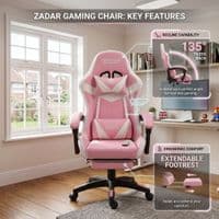 ZADAR White/Pink Musical Gaming Chair with Bluetooth, RGB & Footrest