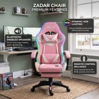 ZADAR White/Pink Musical Gaming Chair with Bluetooth, RGB & Footrest