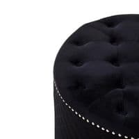 Zamora Round Black Velvet Ottoman - Button Tufted with Stud Detail