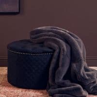 Zamora Round Black Velvet Ottoman - Button Tufted with Stud Detail