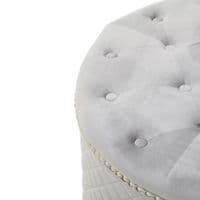Zamora Round Grey Velvet Ottoman with Button Tufting & Stud Detail