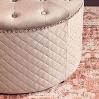 Zamora Round Grey Velvet Ottoman with Button Tufting & Stud Detail