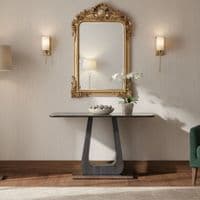 Zermatt 110cm Grey Ceramic Console Table with Black Metal U-Base