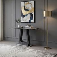 Zermatt 110cm Grey Ceramic Console Table with Black Metal U-Base