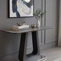 Zermatt 110cm Grey Ceramic Console Table with Black Metal U-Base