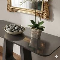 Zermatt 110cm Grey Ceramic Console Table with Black Metal U-Base