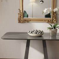 Zermatt 110cm Grey Ceramic Console Table with Black Metal U-Base