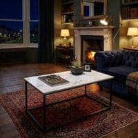 Zurich Marble Finish Coffee Table with Black Metal Frame Living Room