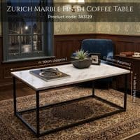 Zurich Marble Finish Coffee Table with Black Metal Frame Living Room