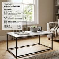 Zurich Marble Finish Coffee Table with Black Metal Frame Living Room