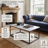 Zurich Marble Finish Coffee Table with Black Metal Frame Living Room