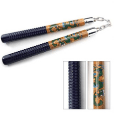 Blue & Wood Dragon Nunchucks