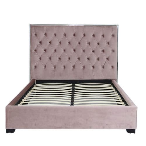 Deep Buttoned Pink Double Bed Frame 209cm
