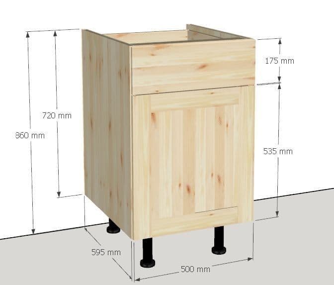 1 IN STOCK Overlay Style 500mm wide Solid Pine 1 door / 1 drawer base unit