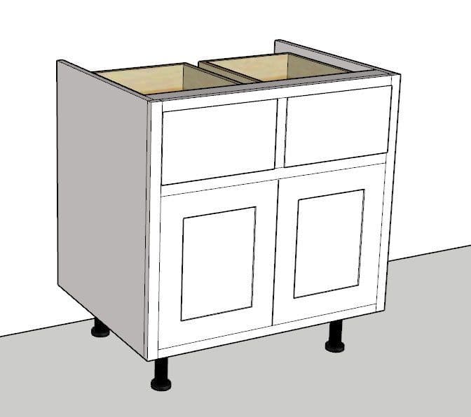 Two Drawer Base Insert In-Frame Adjustable Style 2 Door & 2 Drawer Kitchen Base Unit 800mm Wide