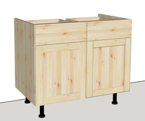Overlay Style Pine 1000mm Wide 2 Door & 2 Drawer Kitchen Base Unit