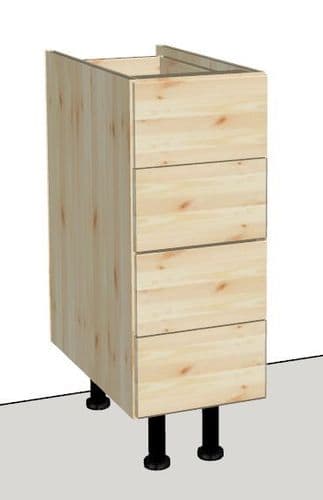 Overlay Style Pine 300mm 4 Drawer Kitchen Base Unit