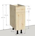Overlay Style Pine 300mm Wide 1 Door & 1 Drawer Kitchen Base Unit