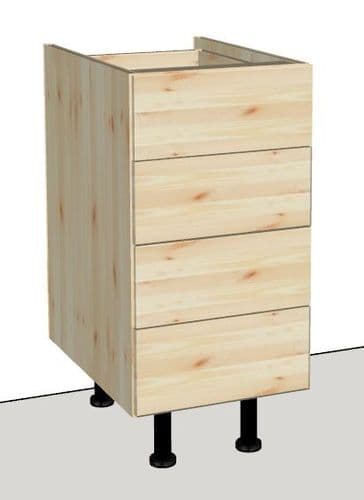 Overlay Style Pine 400mm Wide 4 Drawer Kitchen Base Unit
