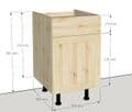 Overlay Style Pine 500mm Wide 1 Door & 1 Drawer Kitchen Base Unit