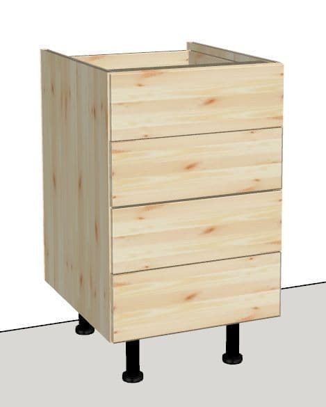Overlay Style Pine 500mm Wide 4 Drawer Kitchen Base Unit