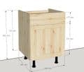 Overlay Style Pine 600mm Wide 1 Door & 1 Drawer Kitchen Base Unit