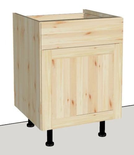 Overlay Style Pine 600mm Wide 1 Door & 1 Drawer Kitchen Base Unit