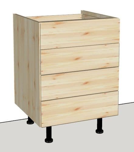 Overlay Style Pine 600mm Wide 4 Drawer Kitchen Base Unit