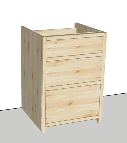 Rustic Farmhouse 600mm Base Cabinet with 3 Ascending drawers