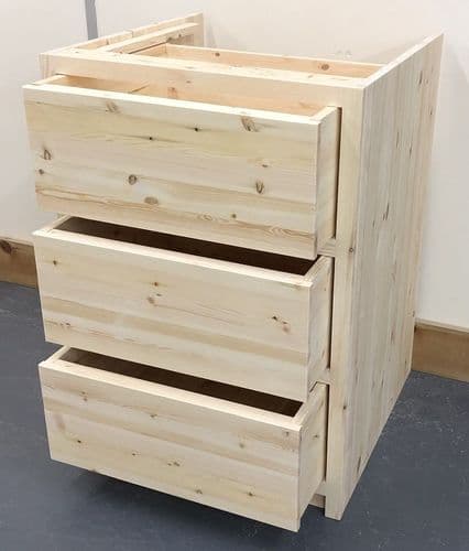 Traditional Style Pine 500mm Wide 3 Drawer Kitchen Base Unit